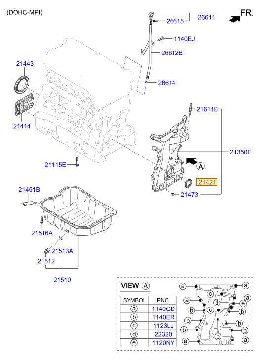 Esquema Microcat Hyundai: OEM 21421-2G100, pieza 21421 seleccionada