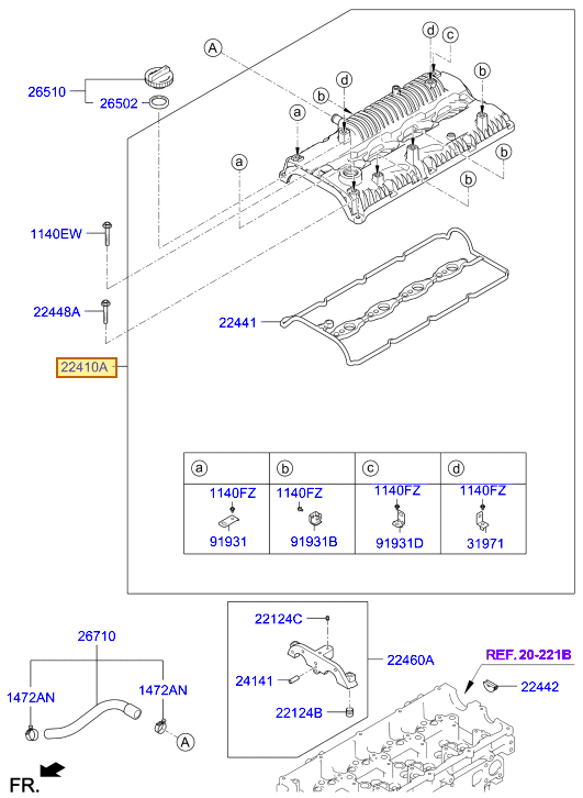 Esquema Microcat Hyundai: OEM 22410-4A700, pieza 22410A seleccionada