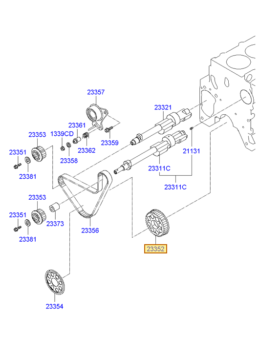 Esquema Microcat Hyundai: OEM 23352-42500, pieza 23352 seleccionada