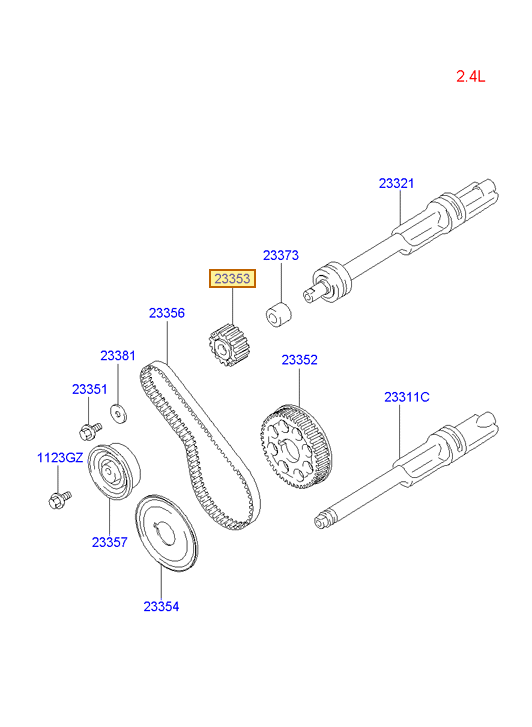 Esquema Microcat Hyundai: OEM 23353-42500, pieza 23353 seleccionada