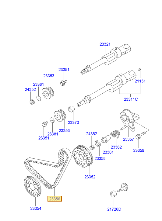 Esquema Microcat Hyundai: OEM 23356-42500, pieza 23356 seleccionada