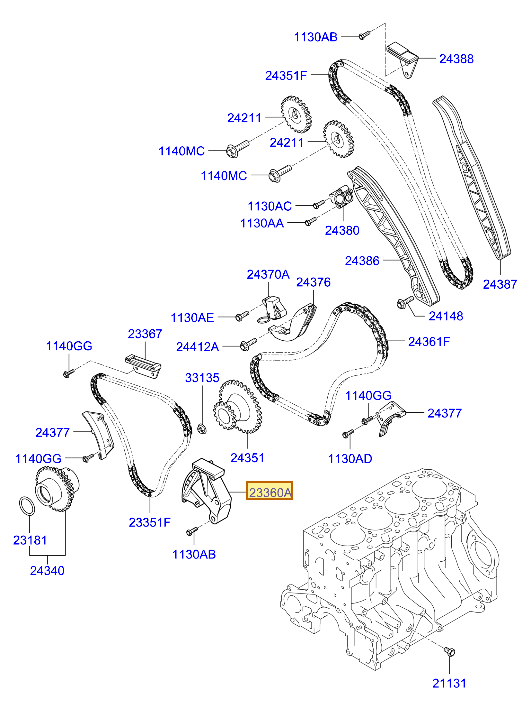 Esquema Microcat Hyundai: OEM 23360-4A030, pieza 23360A seleccionada