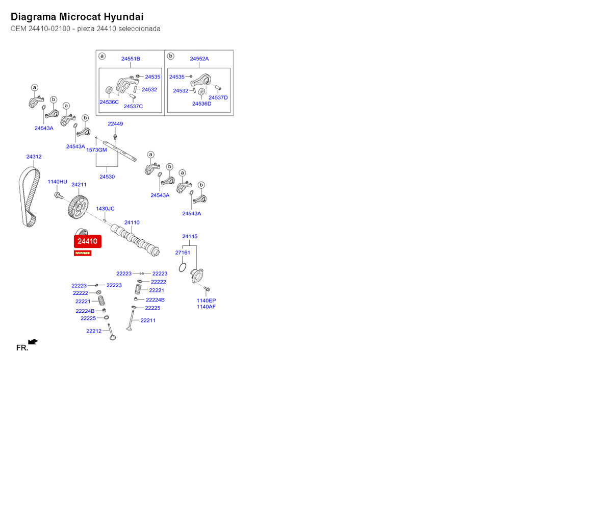 Diagrama Microcat Hyundai: tensor distribución OEM 24410-02100, llamada 24410 seleccionada