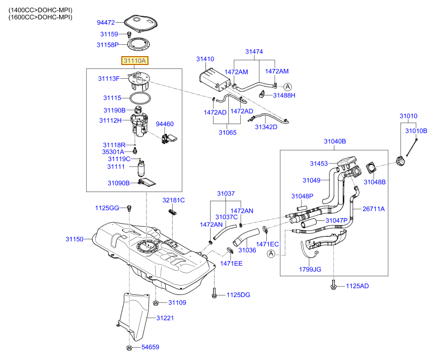 Esquema Microcat Hyundai: OEM 31110-1G000, pieza 31110A seleccionada