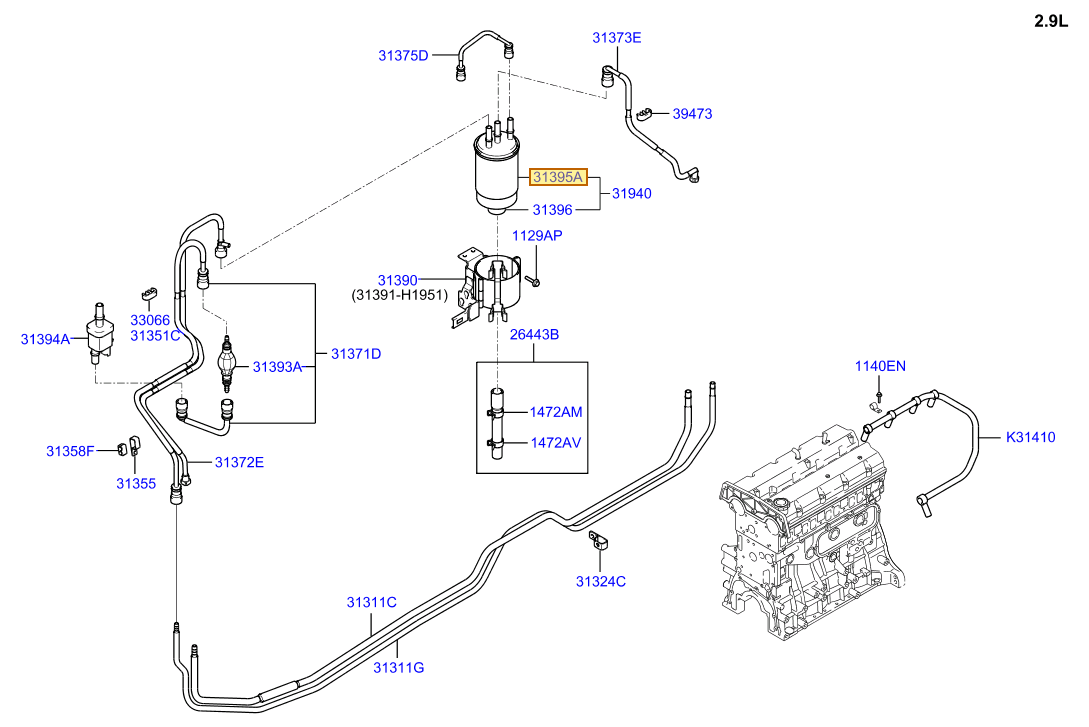 Esquema Microcat Hyundai: OEM 31395-H1952, pieza 31395A seleccionada