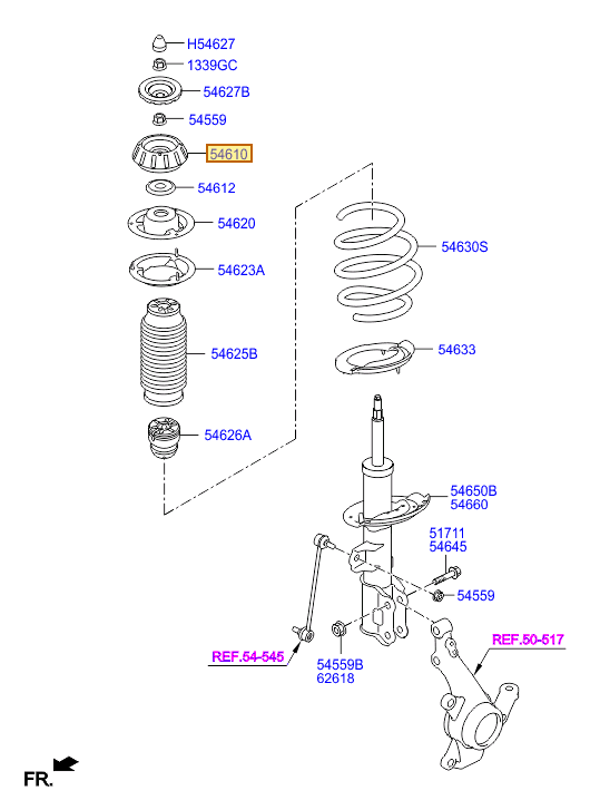 Esquema Microcat Hyundai: OEM 54611-0U000, pieza 54610 seleccionada