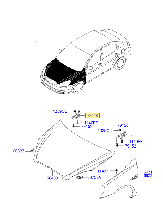 Esquema Microcat Hyundai: OEM 79110-1E000, pieza 79110 seleccionada