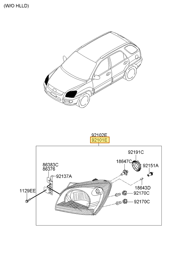 Esquema Microcat Kia: OEM 92101-1F511, pieza 92101E seleccionada