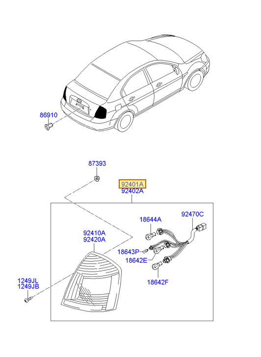 Esquema Microcat Hyundai: OEM 92401-1E020, pieza 92401A seleccionada