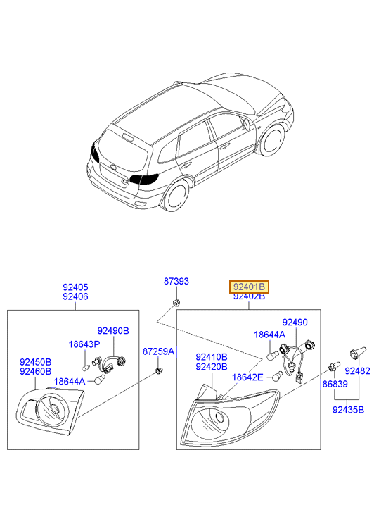 Esquema Microcat Hyundai: OEM 92401-2B520, pieza 92401B seleccionada