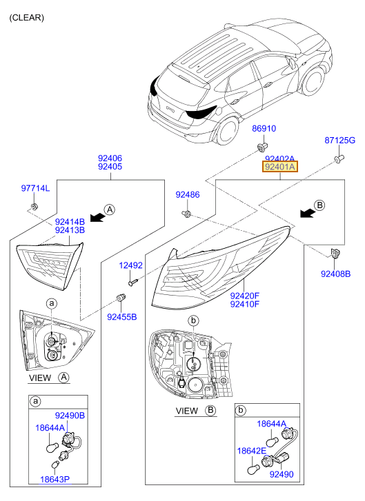 Esquema Microcat Hyundai: OEM 92401-2S020, pieza 92401A seleccionada