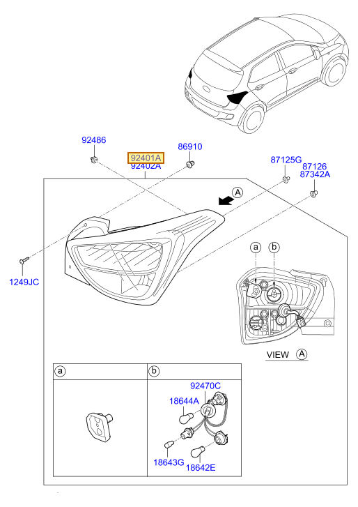 Esquema Microcat Hyundai: OEM 92401-B4000, pieza 92401A seleccionada