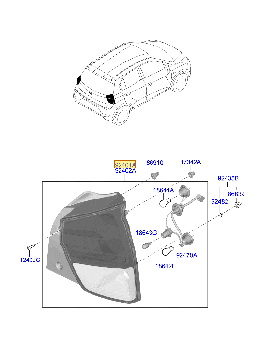 Esquema Microcat Hyundai: OEM 92401-C4000, pieza 92401A seleccionada