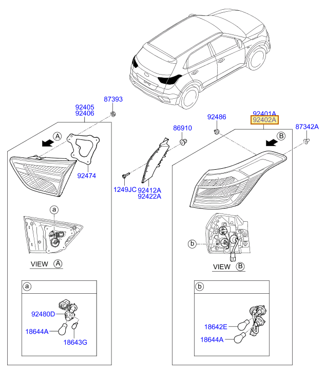 Esquema Microcat Hyundai: OEM 92402-A0000, pieza 92402A seleccionada