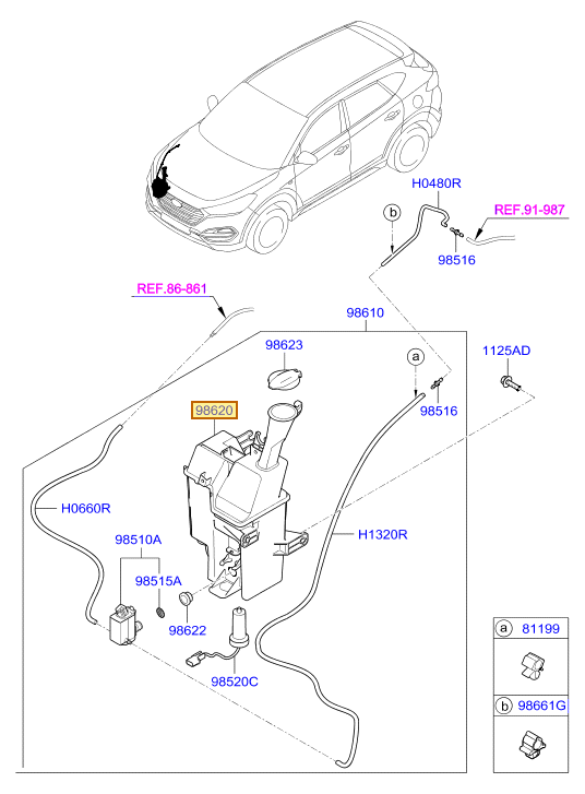 Esquema Microcat Hyundai: OEM 98620-D3000, pieza 98620 seleccionada
