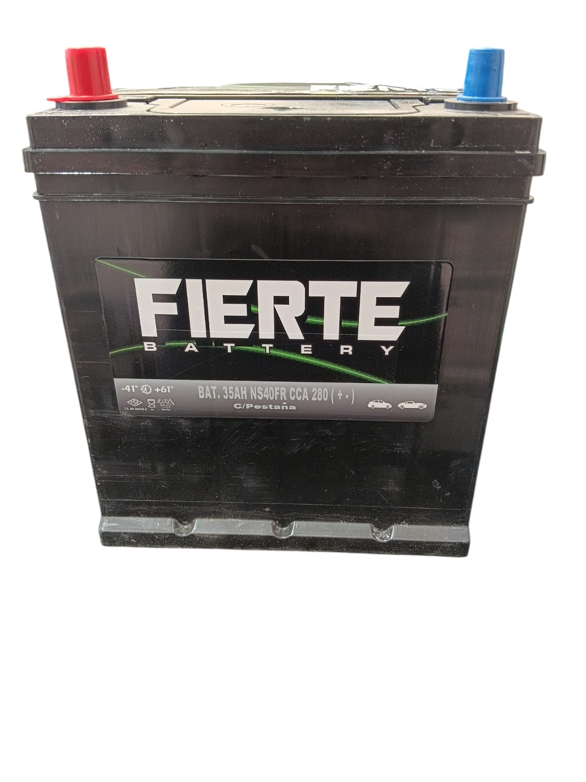 BATERIA FIERTE 35 AMP. POSITIVO IZQUIERDO BORNE FINO CON PESTAÑA Maracars.cl