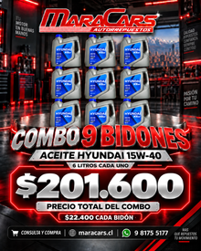 Combo de 9 bidones de aceite Hyundai 15W-40 de 6 litros por $201.600